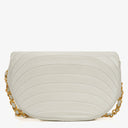 Sac à rabat demi-lune classique Chanel en agneau blanc