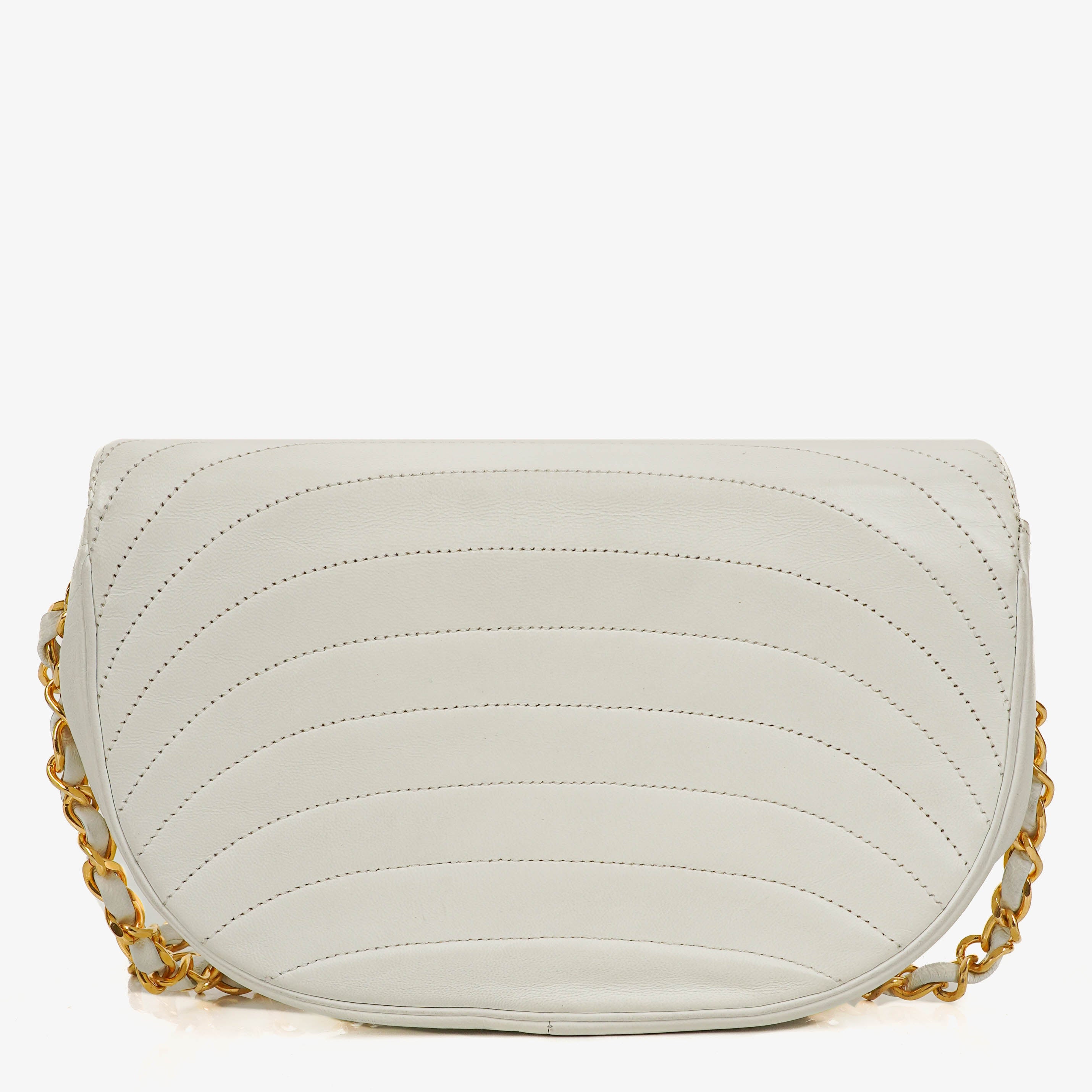 Chanel Classic Lambskin Half Moon White Flap Bag