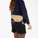 Chanel Classic Full Flap Bag Beige/Black Chevron Quilted Leather 24K Gold-Plated Hardware