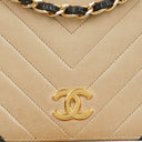 Chanel Classic Full Flap Bag Beige Chevron Quilted Leather 24K Gold-Plated Hardware