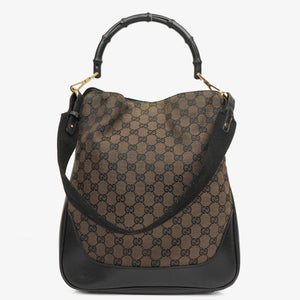 Gucci Bamboo Top Handle Brown Canvas And Leather Hobo Bag