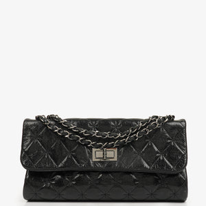 Chanel Mademoiselle Flap Bag In Black Glazed Crackled Calfskin And Silver-Tone Hardware