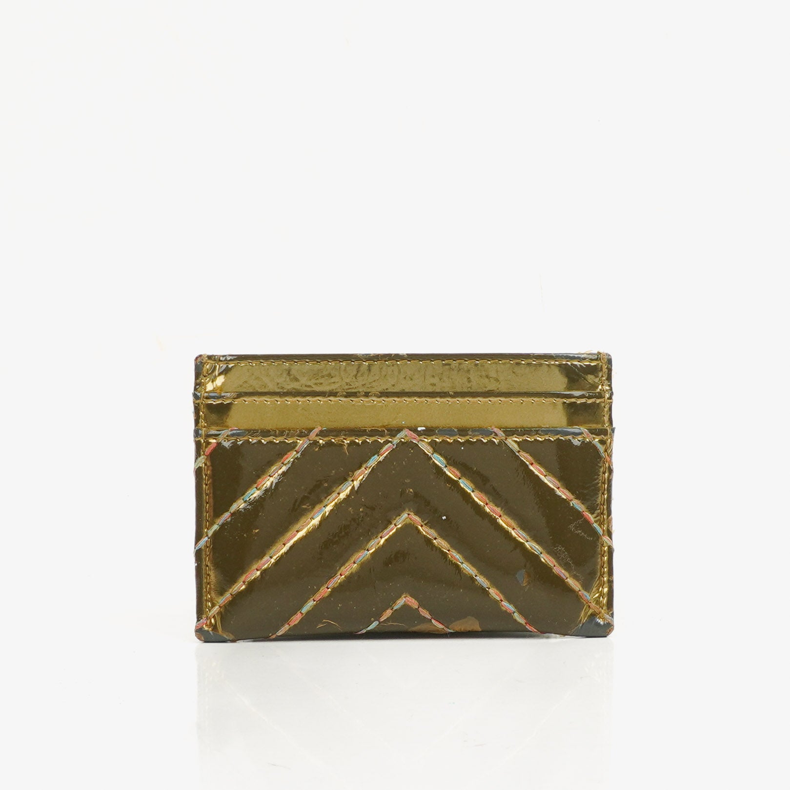Chanel Metallic Gold Kalbsleder Chevron gesteppter Kartenhalter