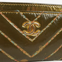 Chanel Metallic Gold Calfskin Chevron Quilted Card Holder