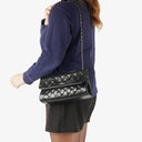 Chanel Mademoiselle Flap Bag In Black Glazed Crackled Calfskin And Silver-Tone Hardware