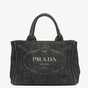 Prada Black Denim Logo Tote Bag