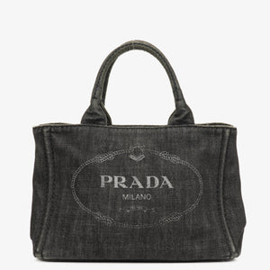 Prada Black Denim Logo Tote Bag