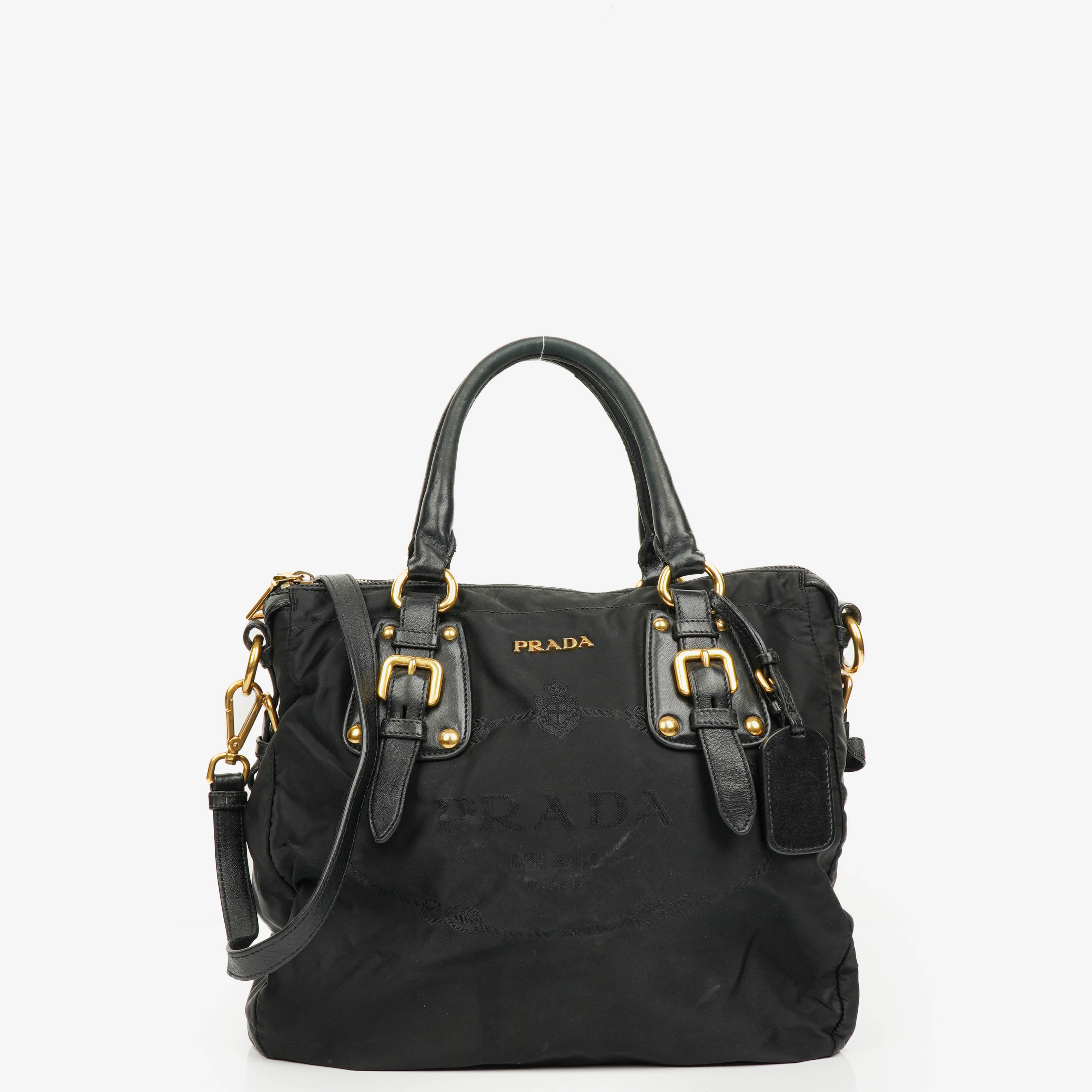 Prada Nero Nylon Logo Jacquard Griff Tasche