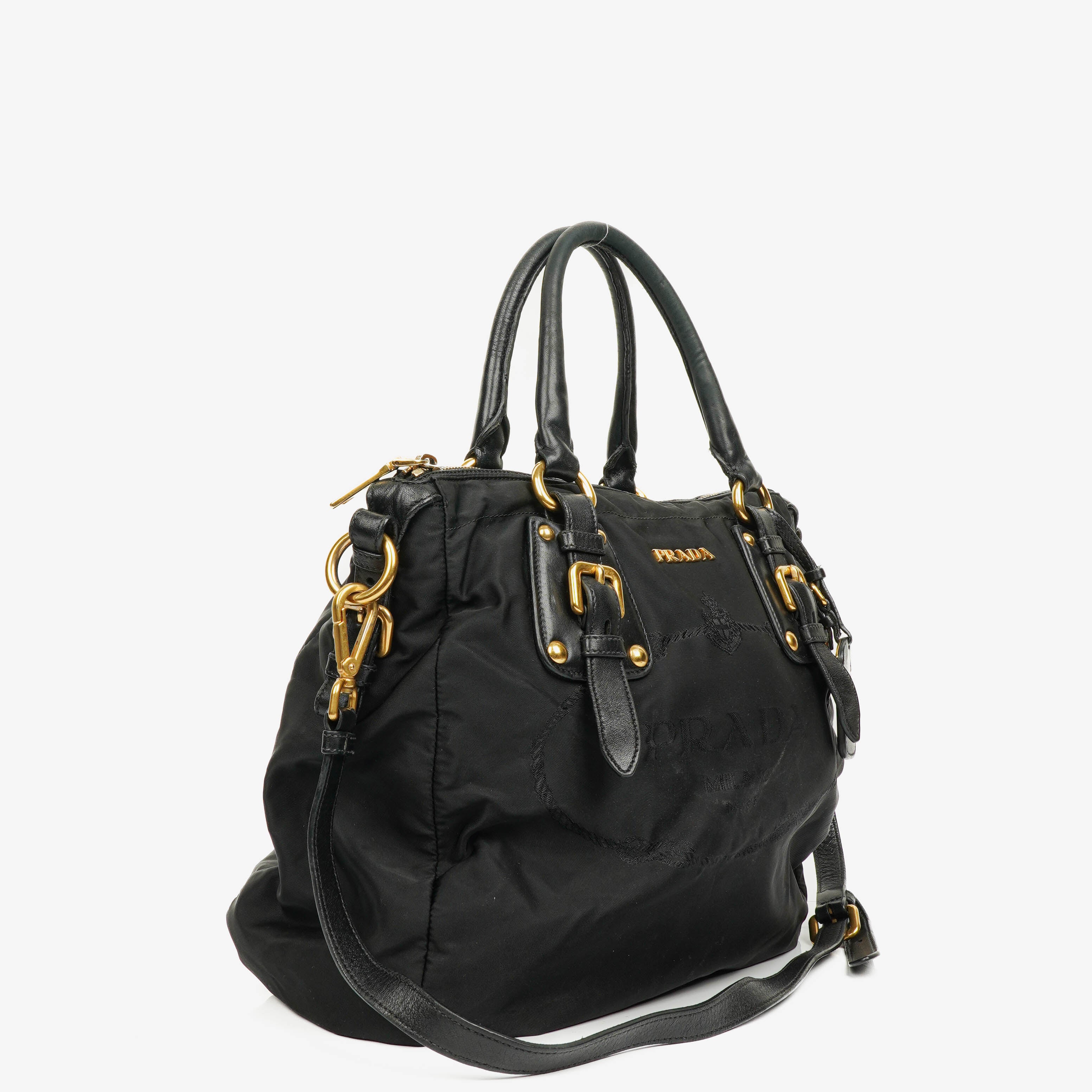 Prada Nero Nylon Logo Jacquard Griff Tasche