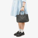 Prada Black Denim Logo Tote Bag