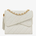 Chanel Small Tassel Flap Bag White Quilted Lambskin Bag