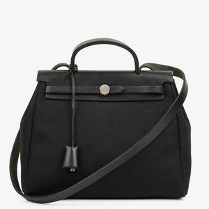 Hermes Herbag Canvas Vache Hunter Black 2 In 1 Bag