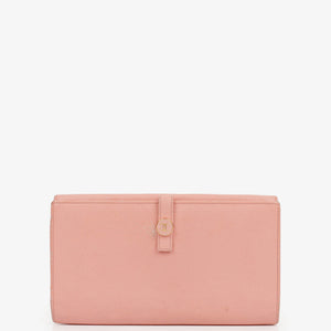 Chanel Caviar Leather Pink Coco Button Bifold Long Wallet