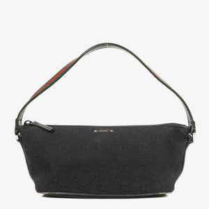 Gucci Baguette Pochette Boat Black GG Monogram Bag