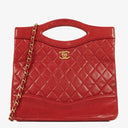 Chanel Red Lambskin Quilted Small 31 Vintage Shopping Tote Bag