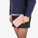 Chanel Caviar Leather Pink Coco Button Bifold Long Wallet