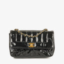Chanel Vertical Quilted Black Patent Leather Single Flap Bag With 24K Gold-Plated Hardware
