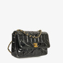 Chanel Vertical Quilted Black Patent Leather Single Flap Bag With 24K Gold-Plated Hardware