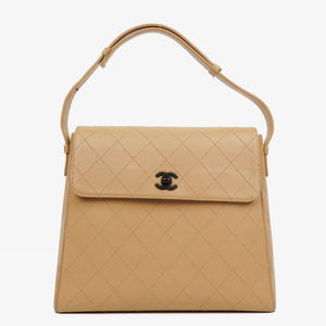 Chanel Straight Flap Beige Lambskin Shoulder Bag