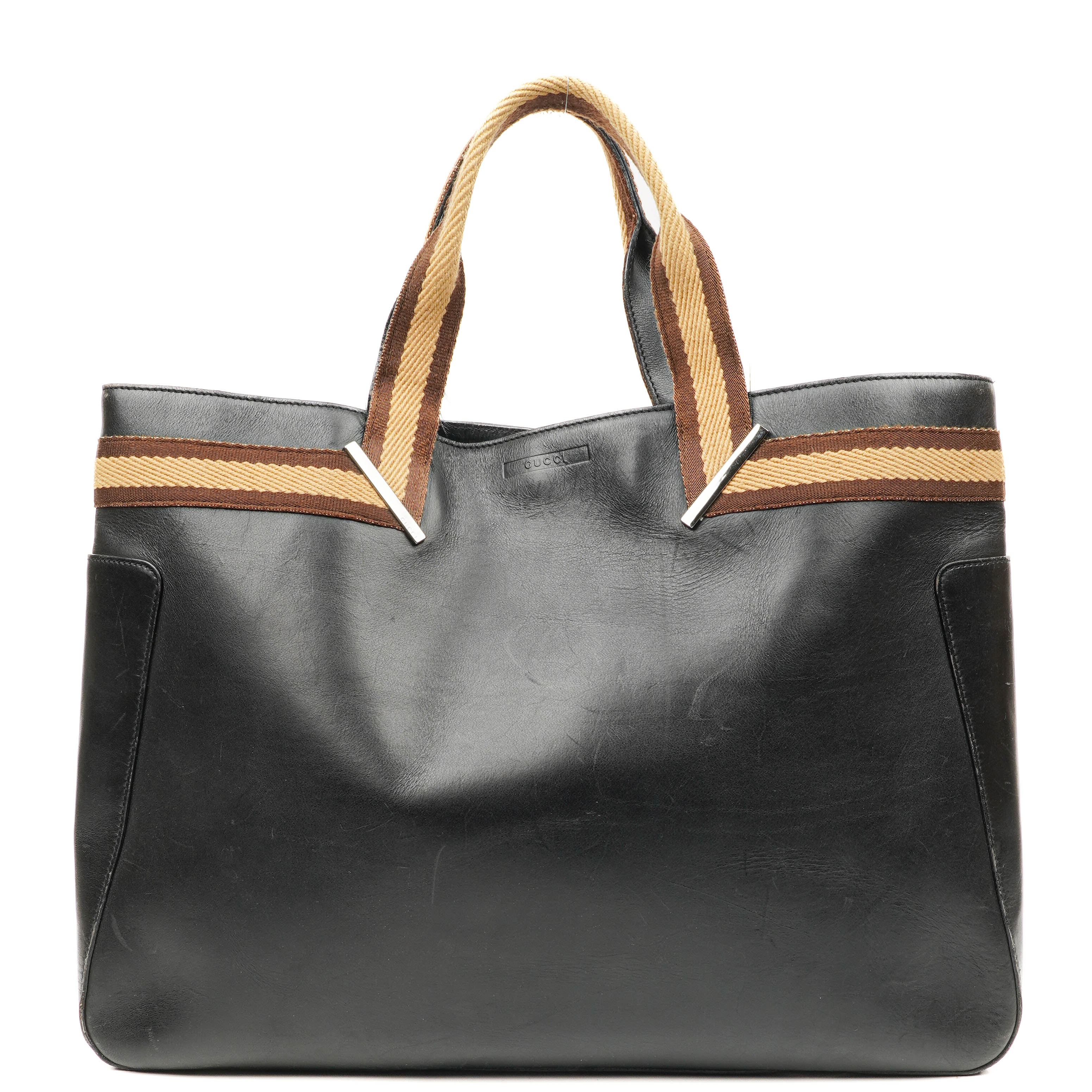 Gucci Web Leather Tote Bag Black
