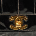 Chanel Vertical Quilted Black Patent Leather Single Flap Bag With 24K Gold-Plated Hardware