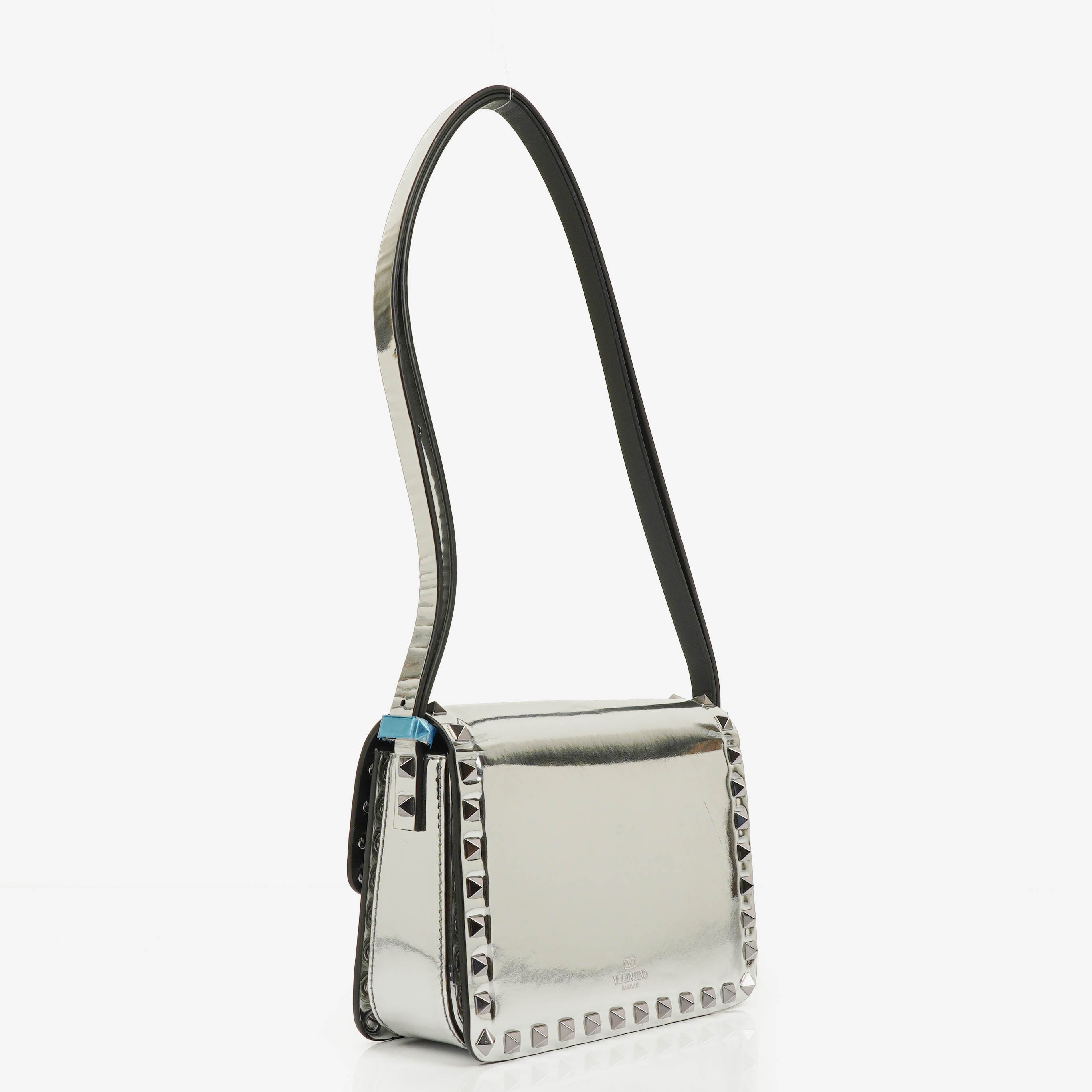 Valentino Garavani Silver Mirror Calfskin Small Rockstud Shoulder Bag