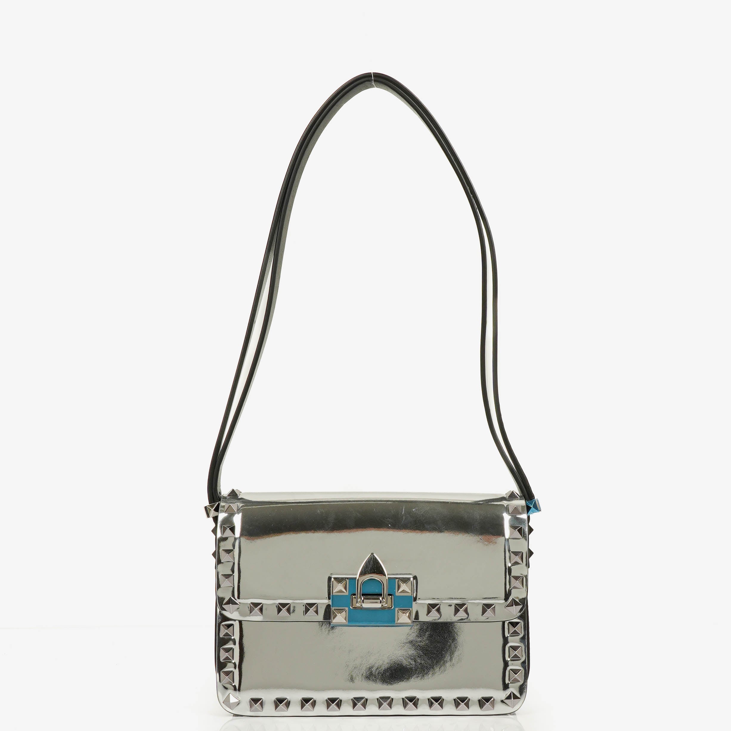 Valentino Garavani Silver Mirror Calfskin Small Rockstud Shoulder Bag