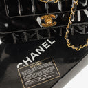 Chanel Vertical Quilted Black Patent Leather Single Flap Bag With 24K Gold-Plated Hardware