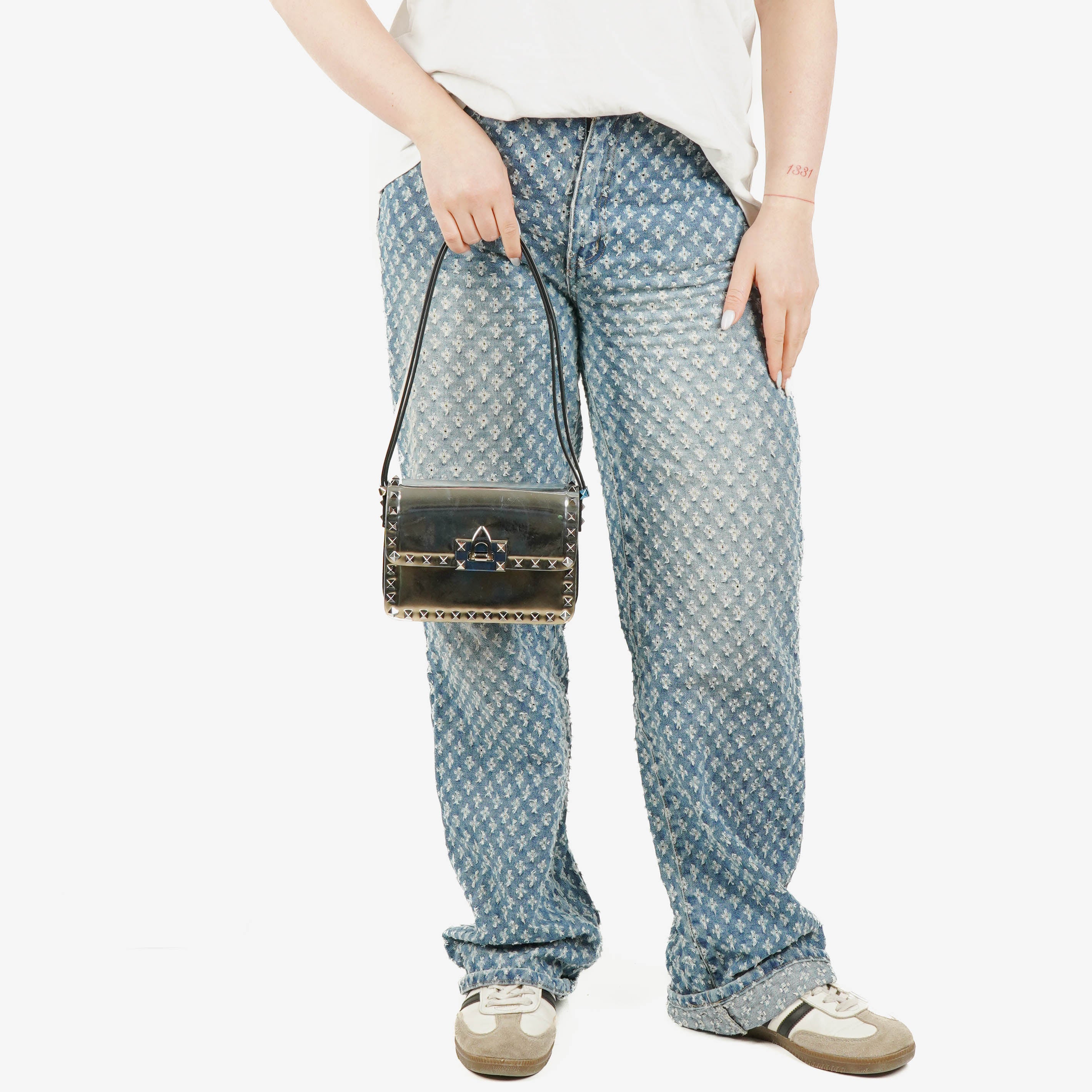Valentino Garavani Silver Mirror Calfskin Small Rockstud Shoulder Bag