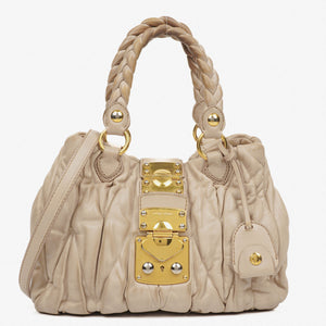 Miu Miu Matelasse Beige Leather Tote Bag