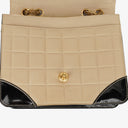 Chanel Vintage Chocolate Bar Square Single Flap Beige Quilted Leather/Patent Leather Chain Shoulder Bag