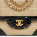 Chanel Vintage Chocolate Bar Square Single Flap Beige Quilted Leather/Patent Leather Chain Shoulder Bag