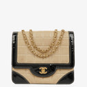 Chanel Vintage Chocolate Bar Square Single Flap Beige Quilted Leather/Patent Leather Chain Shoulder Bag