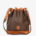 Celine Vintage Macadam Triomphe Brown Drawstring Bucket Bag