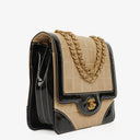 Chanel Vintage Chocolate Bar Square Single Flap Beige Quilted Leather/Patent Leather Chain Shoulder Bag