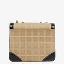 Chanel Vintage Chocolate Bar Square Single Flap Beige Quilted Leather/Patent Leather Chain Shoulder Bag
