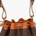 Celine Vintage Macadam Triomphe Brown Drawstring Bucket Bag