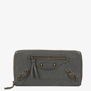 Balenciaga Grey Leather Classic Continental Zip Around Wallet