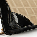 Chanel Vintage Chocolate Bar Square Single Flap Beige Quilted Leather/Patent Leather Chain Shoulder Bag