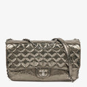 Chanel Metallic Crackled Leather Clams Pocket Flap Bag