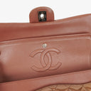 Chanel Medium Classic Double Flap Quilted Striated Bronze Patent Leather With Silver-tone Hardware