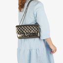 Chanel Metallic Crackled Leather Clams Pocket Flap Bag