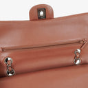 Chanel Medium Classic Double Flap Quilted Striated Bronze Patent Leather With Silver-tone Hardware
