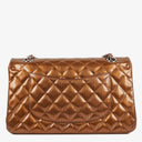 Chanel Medium Classic Double Flap Quilted Striated Bronze Patent Leather With Silver-tone Hardware