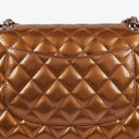 Chanel Medium Classic Double Flap Quilted Striated Bronze Patent Leather With Silver-tone Hardware