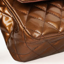 Chanel Medium Classic Double Flap Quilted Striated Bronze Patent Leather With Silver-tone Hardware