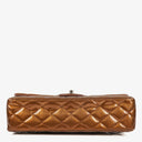 Chanel Medium Classic Double Flap Quilted Striated Bronze Patent Leather With Silver-tone Hardware