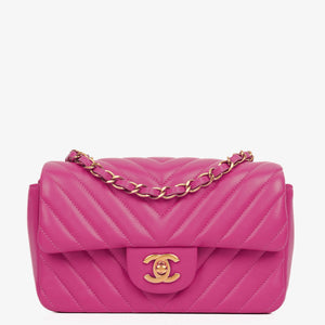 Chanel Pink Chevron Leather Mini Rectangular Single Flap Bag