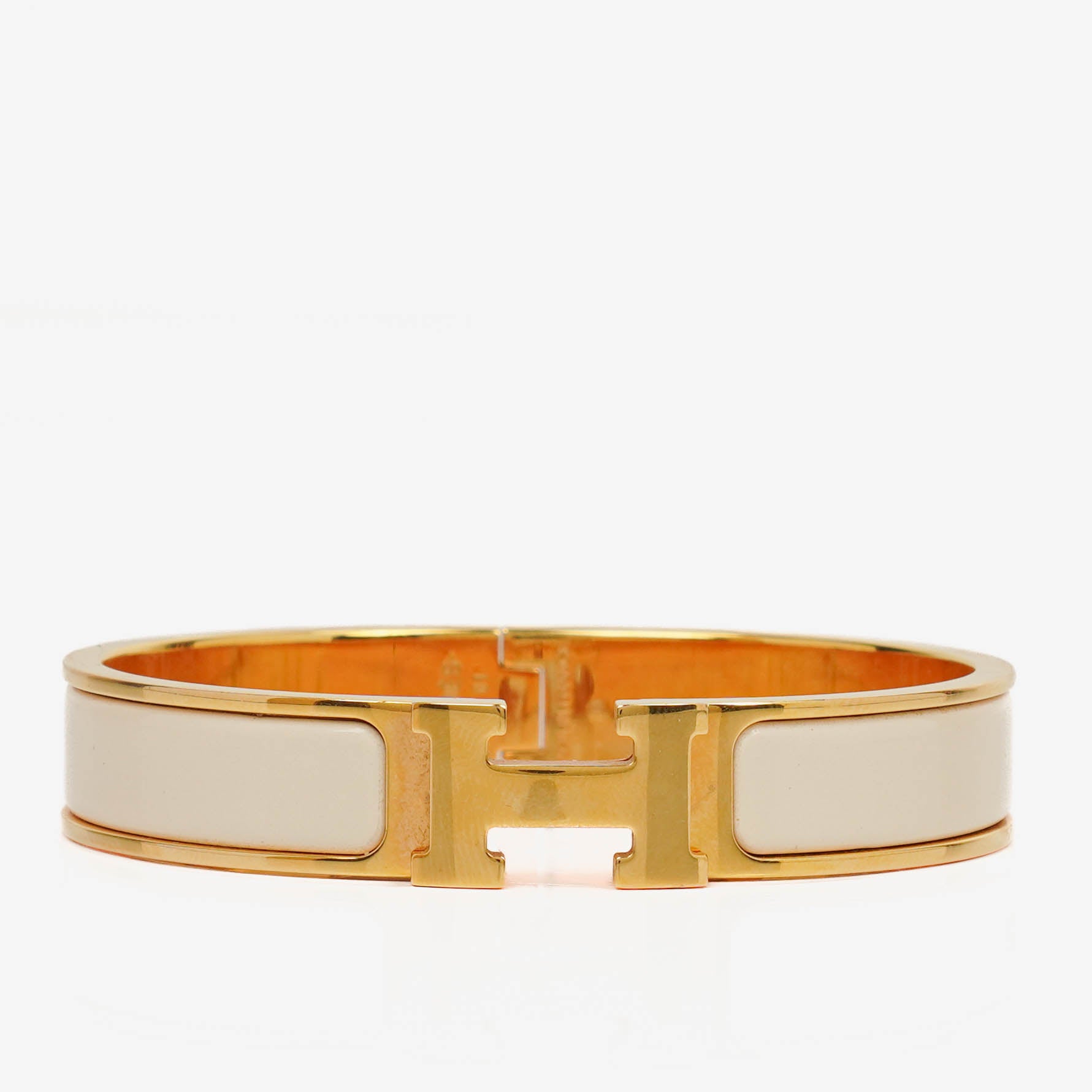 Hermes White Enamel Narrow Clic Clac H Bracelet PM