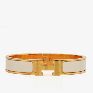 Hermes White Enamel Narrow Clic Clac H Bracelet PM